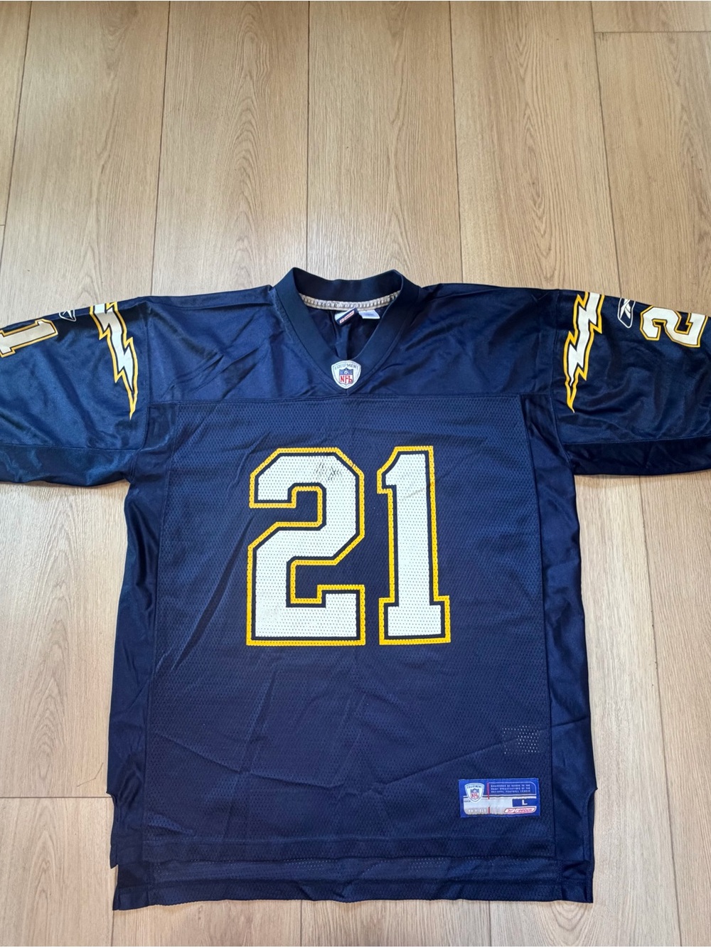 NFL Chargers Men's Navy Blue #21 Football Jersey with White and Gold Trim